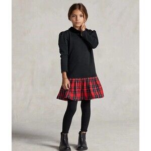 Polo Ralph Lauren Big Girls Plaid Stretch Ponte Dress Size L (12-14) Holiday